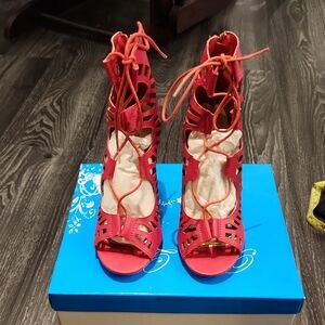Red Bella Luna Lace-Up Heels 7
